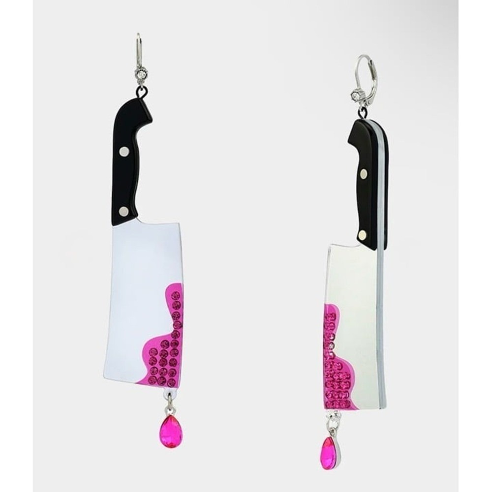 Betsey Johnson Spooky Cleaver Butcher Knife Statement Earrings Halloween NWT